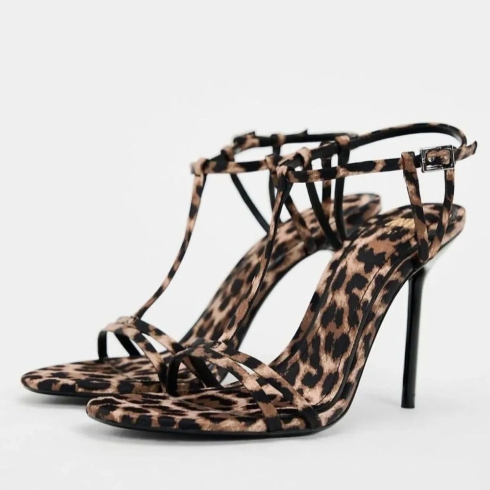 Zara Leopard Print Strappy Heels